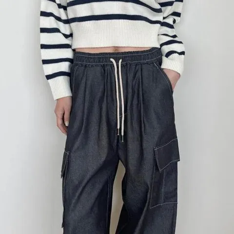 아트박스/옷자락 여자 생지 와이드데님 밴딩 보이핏 청바지