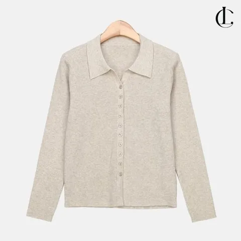 엘케이트 여성 여름긴팔 가디건 무지 버튼 카라넥 골지 카디건 LNHT002