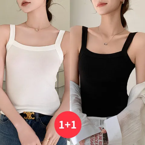 나바바 / NT2671 여성 1 + 1 골지 슬림핏 스퀘어넥 나시탑