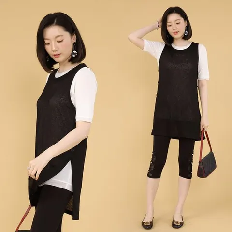 [애비뉴투지]인견 옆트임 라운드 여성 여름 롱 조끼 베스트 V072