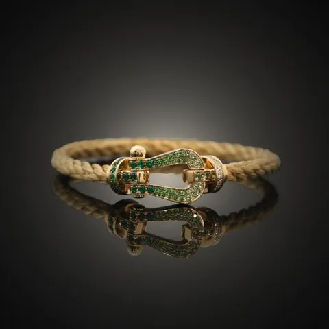 (중고명품팔찌)프레드 0J0002 포스텐 라지 브레이슬릿 18K 옐로우골드 에메랄드 16호