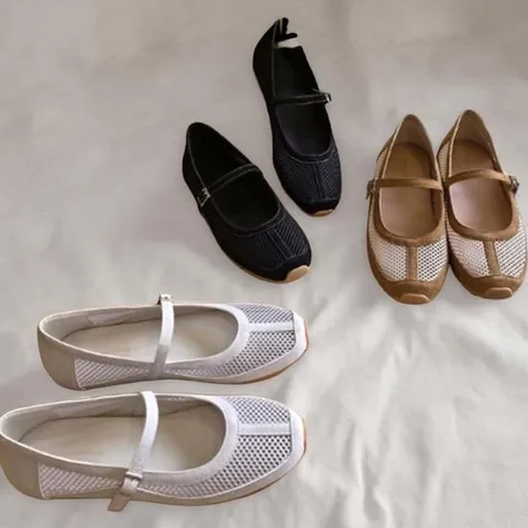 여성 여름 통기성 가죽 메리제인 메쉬 단화