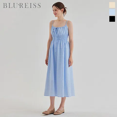 시어서커 체크 스모크 롱 원피스_BI5M1OP3431