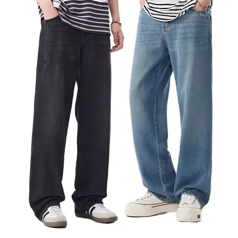 남성 청바지 텐셀 여름 캐주얼 와이드 데님 팬츠