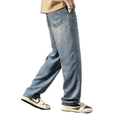 남성 청바지 여름 텐셀 스판 와이드 데님 팬츠