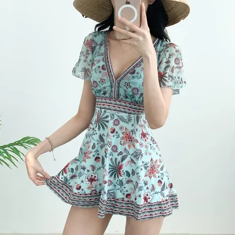 하늬바람 페이즐리 에스닉 여자 원피스수영복 체형커버 바캉스 휴양지 수영복