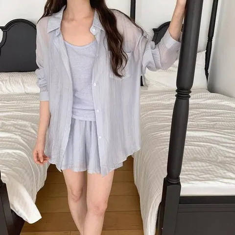 [옷자락]여성 썸머 루즈핏 셔츠 나시 숏팬츠 3종 세트