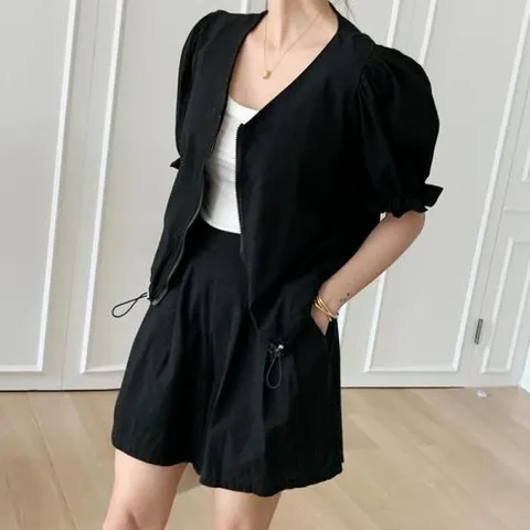 아트박스/옷자락 여자 린넨 퍼프 스트링 밴딩팬츠 세트