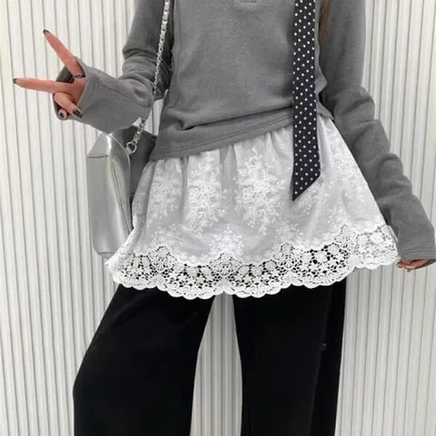 아트박스/홀리지 다네스 캉캉 자수 레이어드 레이스 밴딩 스커트