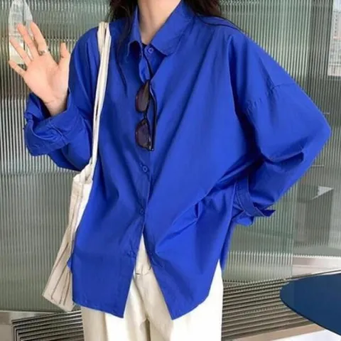 아트박스/이룸 강렬한 코발트 블루 오버핏 긴팔셔츠 블라우스 여