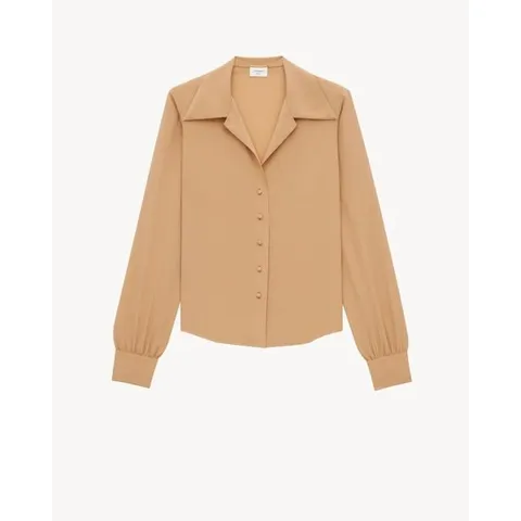 생로랑 와이드 칼라 실크 크레이프 드 신 블라우스 832281 Y100