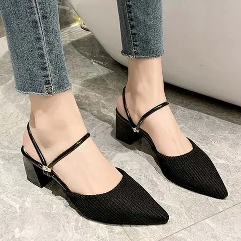 여름외출화 큐빅장식 얇은 스트랩 구두 샌들 직장인 오피스 슈즈 굽높은슬리퍼