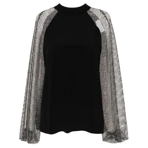 25 FW Genny 라인스톤 메시 소매 블라우스 77AAM615N0187 TP432025772