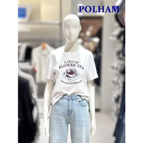 [ 현대백화점 ][폴햄] 여성 26수 그래픽 크롭 반팔 티셔츠 PHF3TS2130 -US