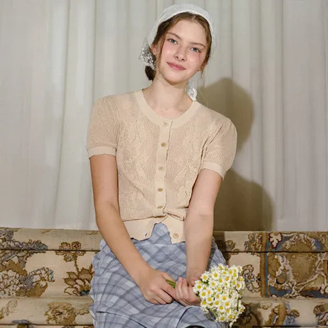 [ 롯데백화점 ][바이탈싸인] 플라워 스카시 썸머니트 가디건 [2c]