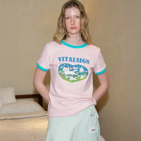 [ 롯데백화점 ][바이탈싸인] 핑크 캣 티셔츠