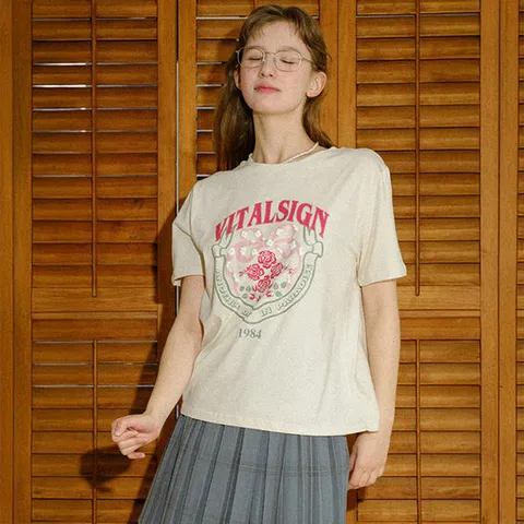 [ 롯데백화점 ][바이탈싸인] 플로럴 리본 발포나염 티셔츠 [2c]