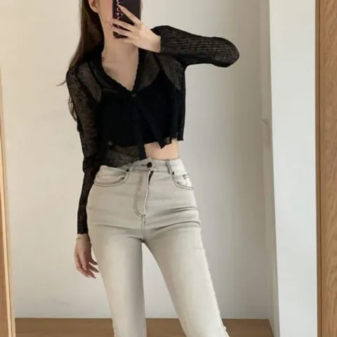 여리핏 얇은 크롭 가디건 JSCd0074 숏가디건 볼레로 반팔 미니