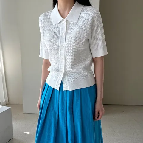 [어반프랑] 도나 카라 꽈배기 반팔 니트 가디건