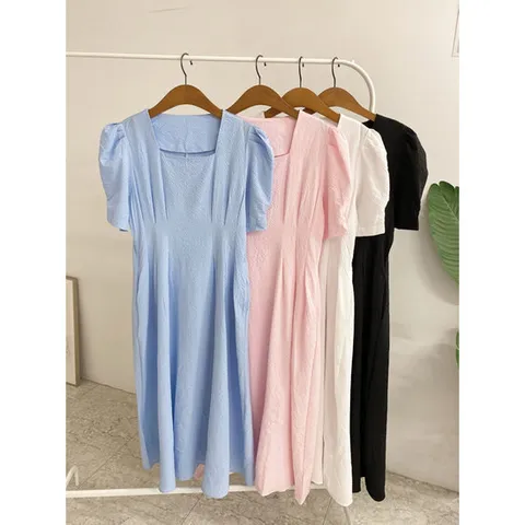 허니제이 / 우크노 스퀘어넥 시어서커 롱 원피스(4color)