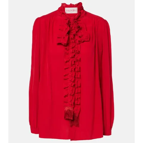 25 FW 발렌티노 러플 실크 크레이프 드 신 블라우스  TP554620008