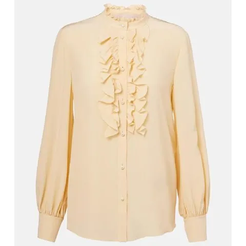 25 FW 발렌티노 러플 실크 크레이프 드 신 블라우스 TP557863158