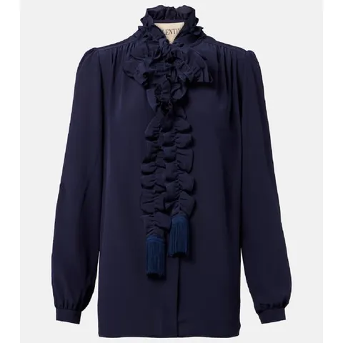 25 FW 발렌티노 러플 실크 크레이프 드 신 블라우스 TP558907453