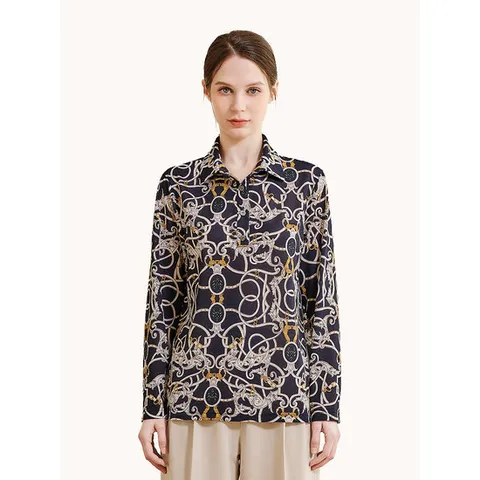 [마담엘레강스][마담엘레강스] 새들프린트 반트임 셔츠 블라우스