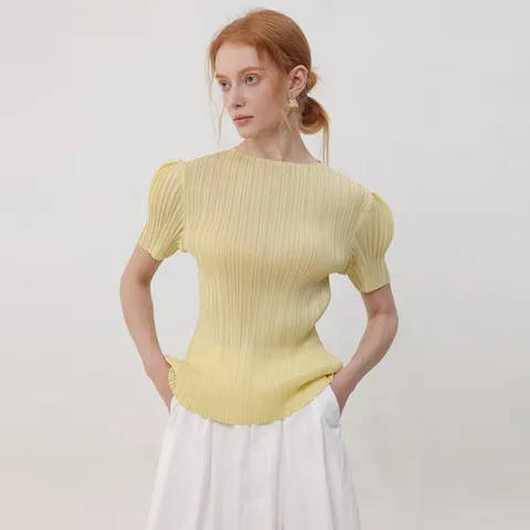 멜로 볼륨 셔링 플리츠 탑 블라우스