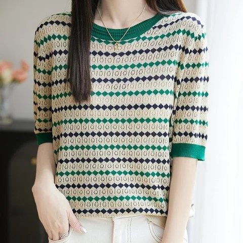 [핑크엘리제]라운드넥 여름 실크 반팔 니트티 디오니니트티