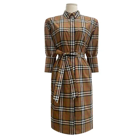 [버버리] 체크 벨티드 셔츠 원피스/토프브라운/8093477