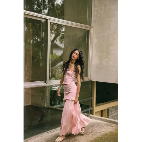 자라 재팬 콤비 소재 니트 스커트 4192 042 핑크