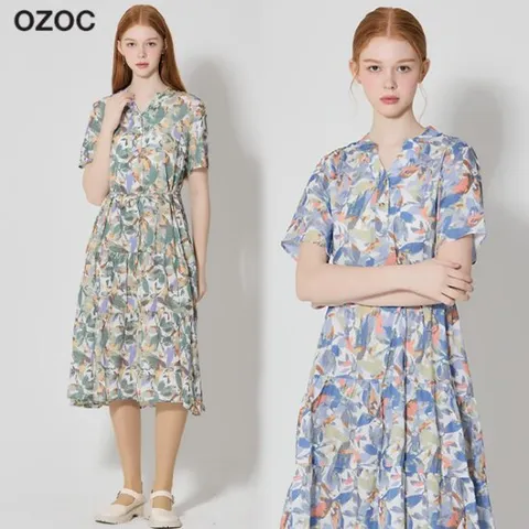 오조크 아트패턴 셔링 원피스