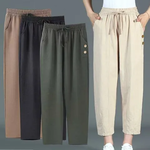 마마로 여름 여자 밴딩 스판 바지 시원한 인견 8부 단추 팬츠