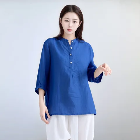 (55~88)2종세트 라운드넥 오버핏 썸머 반오픈 노카라쿨셔츠 롱셔츠 여성봄블라우스 롱