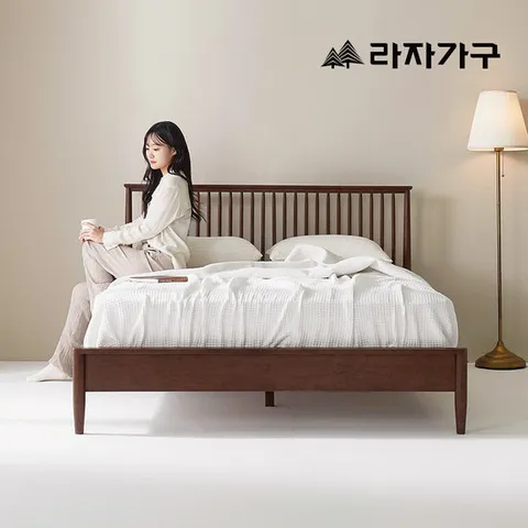 라자가구 아든 클래식 빗살 헤드 고무나무 원목 침대 프레임 퀸 Q