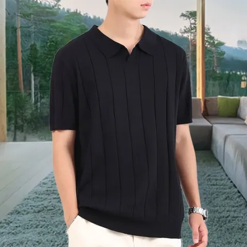 여름 스트라이프 루즈핏 남성 반팔 니트