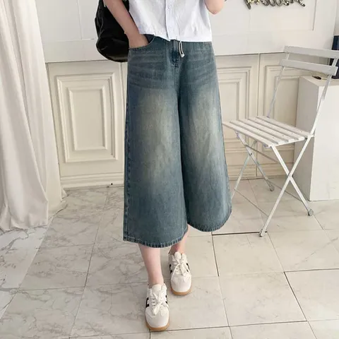 갤러리샵 / 탄탄 버뮤다핏 밴딩 7부 와이드청바지