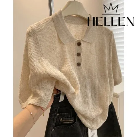 [헬렌] 스카시 카라넥 반팔 여름 니트 햄프카라반팔니트 B-340