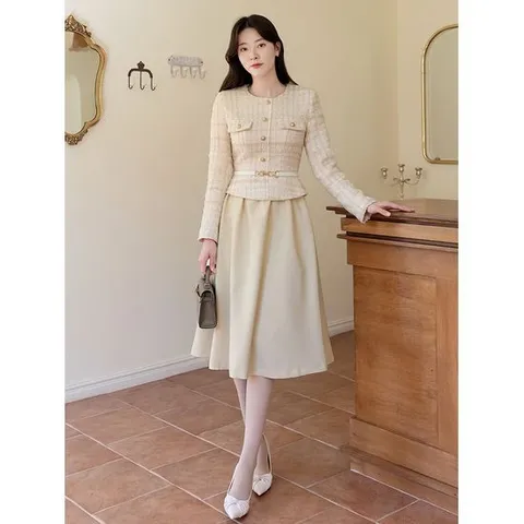 [시크라인](~XXL까지) 트위드 골드 체인 크롭 자켓 원피스 겨울 오피스룩 하객룩 연말룩 모임룩 파티룩