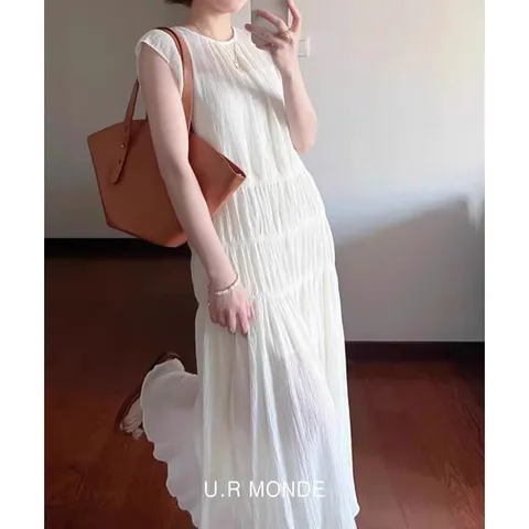 [유아몽드]지지미 시어서커 민소매 롱원피스 단아한 화이트 나시