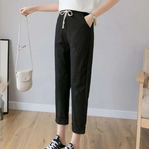 코튼린넨 베이직 여름 여자 팬츠 올데이 바지 밴딩 면