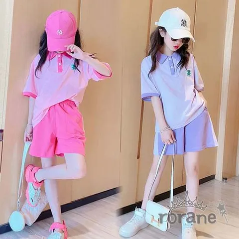 주니어 반바지 카라 티셔츠 세트