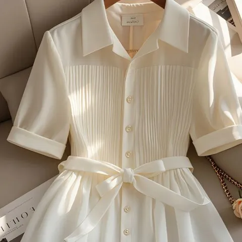 [아리엘스타일]카라넥 허리끈포인트 여름하객룩 그로젠여름블라우스