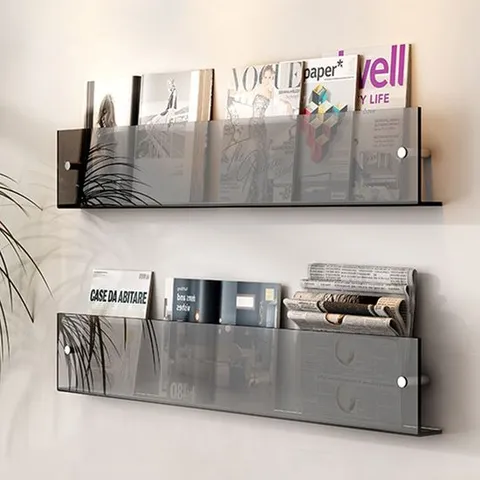 아크릴 무타공 벽선반 투명블랙 400mm_D400_037 선반 아크릴선반 무타공선반 북선반 매거진랙 책선반 아크