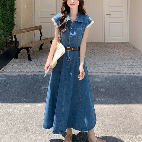 [아리엘스타일]카라넥 플레어핏 빈티지감성 데니틴데님원피스