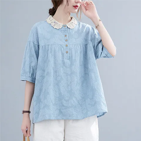 [코코에보니]빅사이즈블라우스 레이스카라반팔블라우스/BL-502