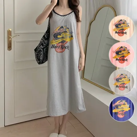 레터링 랍빠 배색 끈나시 슬리브리스 바캉스 롱원피스 빅사이즈