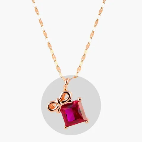 엘렌쥬얼리 14K 루비 리본 큐빅 스퀘어 체인 금 목걸이
