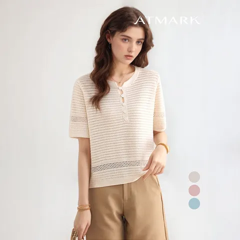 ATMARK 펀칭버튼홀라운드넥니트_AA53KN068G